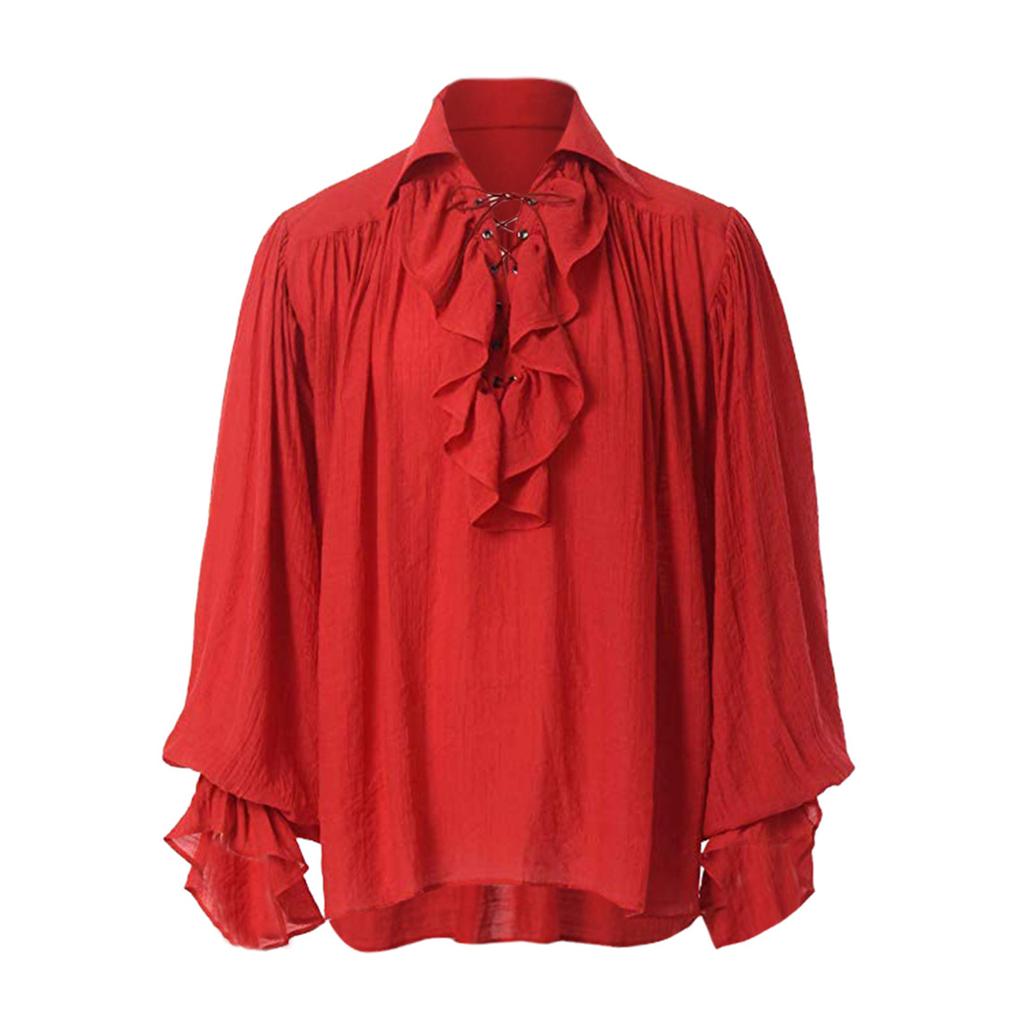 Mens Long Sleeve Lace Up Shirt Cosplay Prince Drama Stage Costume Tops