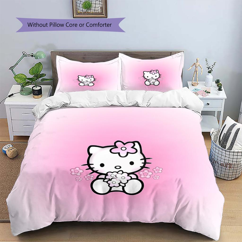 Hello Kitty Pattern Bedding Quilt Set Home Decoration Gift (1 * duvet cover + 2 * pillowcase without core)