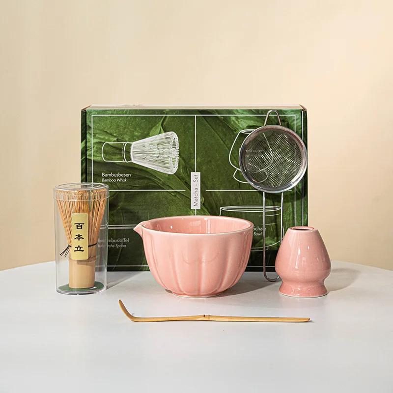 4/8pcs Matcha Whisk Set For Tea Lover Ceramic Matcha Kit Set Petal Bowl Whisk Scoop Sifter For Home Camping Art Of Tea Present