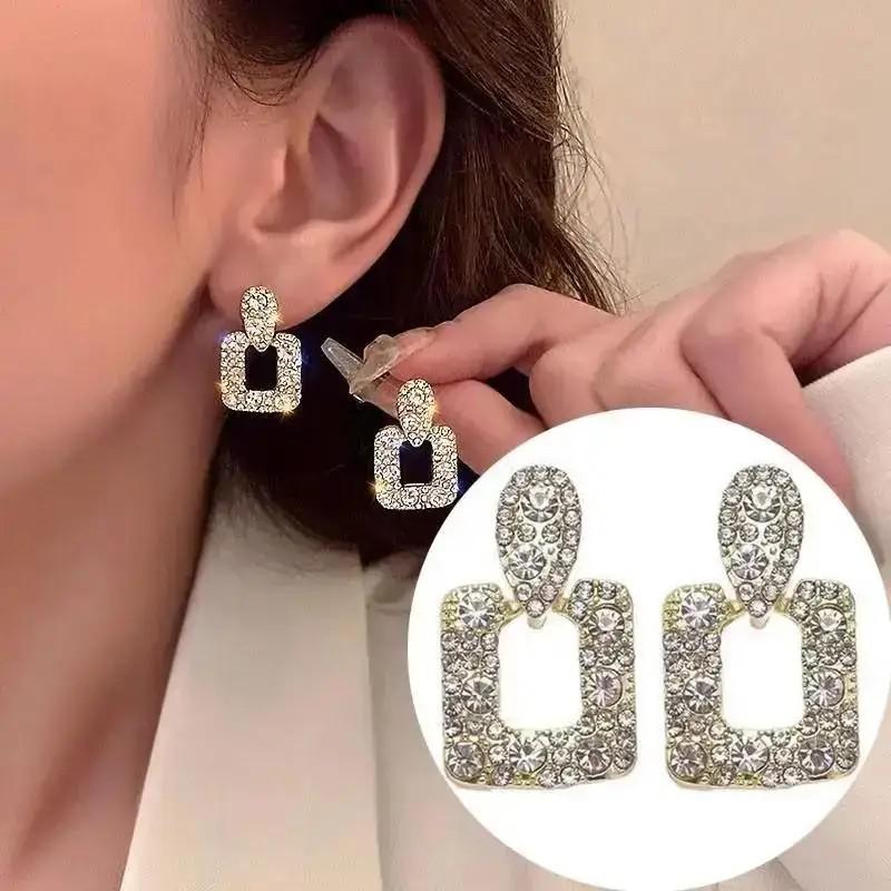 Silver Needle Korean Fashion Zircon Drop Earrings For Women Jewelry Trending New Luxury Vintage Gold Color Earrings
