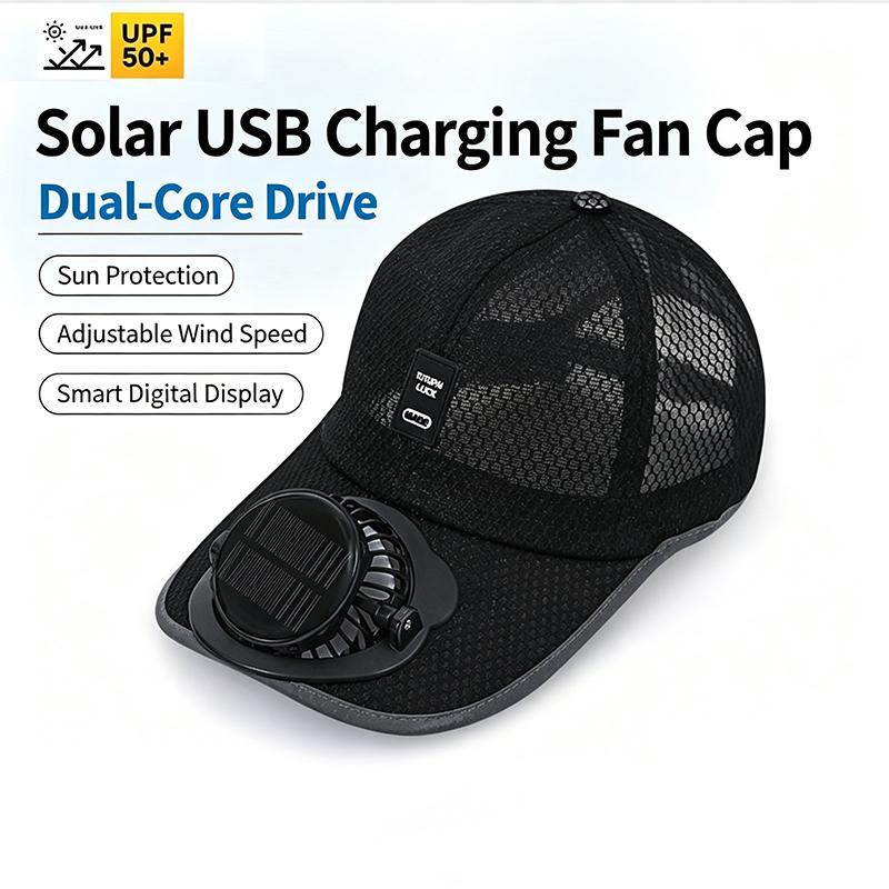 Solar Powered Cooling Fan Cap USB Rechargeable Anti-UV Breathable Sun Hat for Summer Outdoor Sport Travel Daily Use