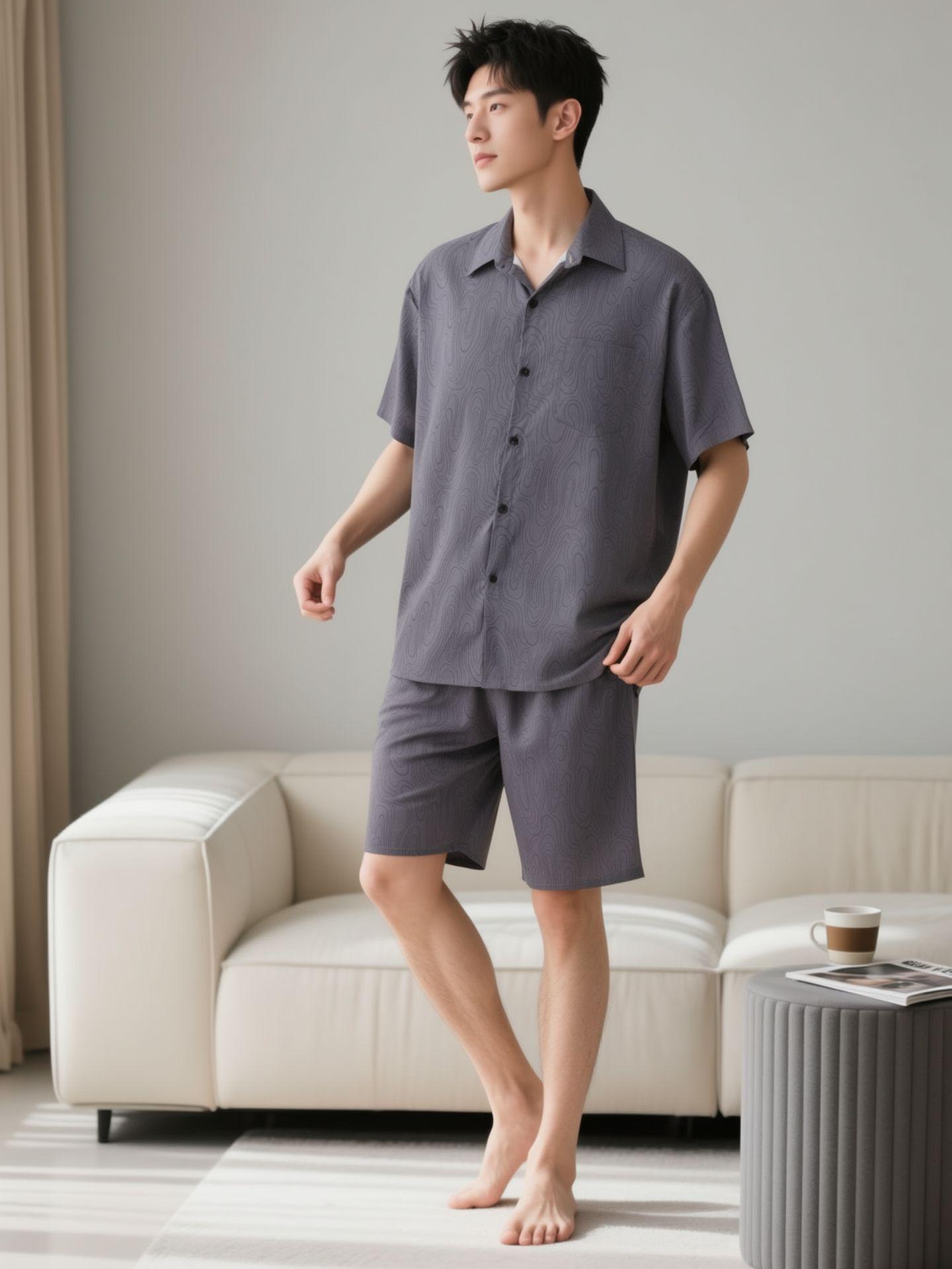 2026 Men s Retro Casual Pajama and Shirt Set XXL