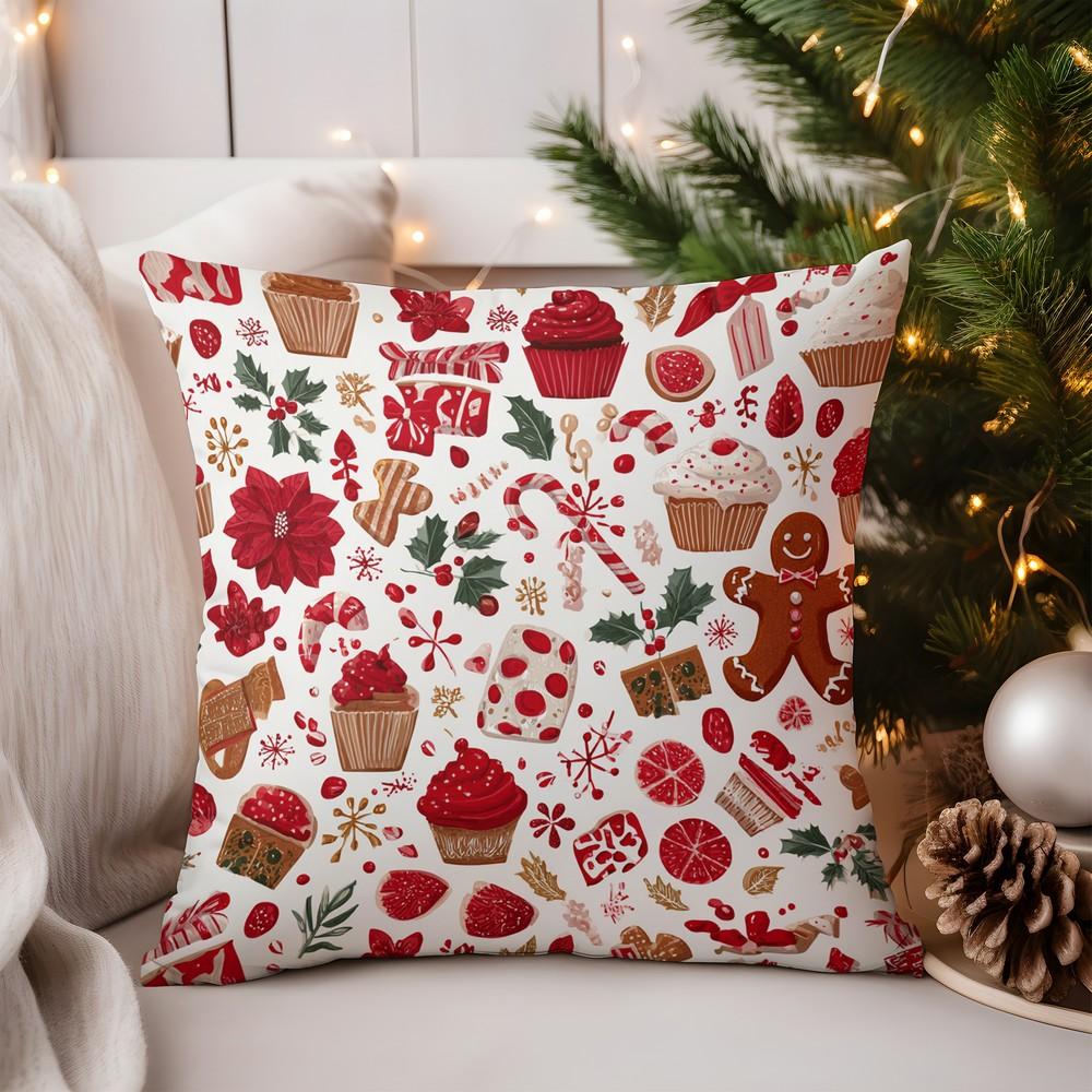 Home Decor Charming Fawn with Holly Wreath Pillow Cover Pattern Cushion Cover Suitable for Sofa Bedroom Car Pillow Cover