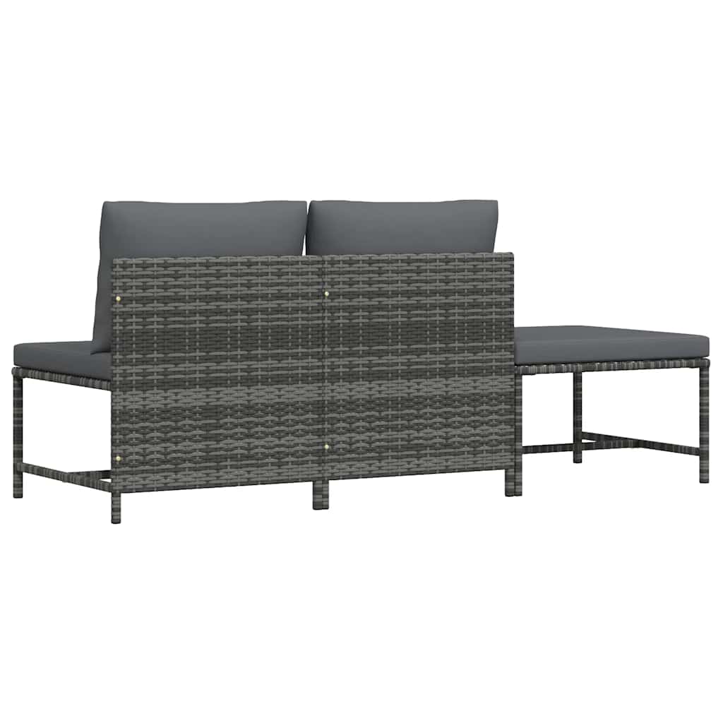 vidaXL 3-tlg. Garten-Sofagarnitur mit Kissen Grau Poly Rattan