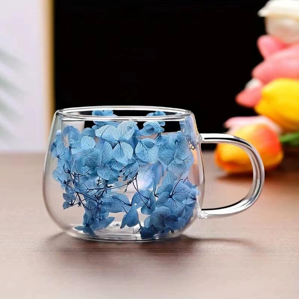 Coffee Tea Cup Double Wall Mug Milk Mug Clear Glass Cup Creative Dried Flower Glass Cup  Restaurant