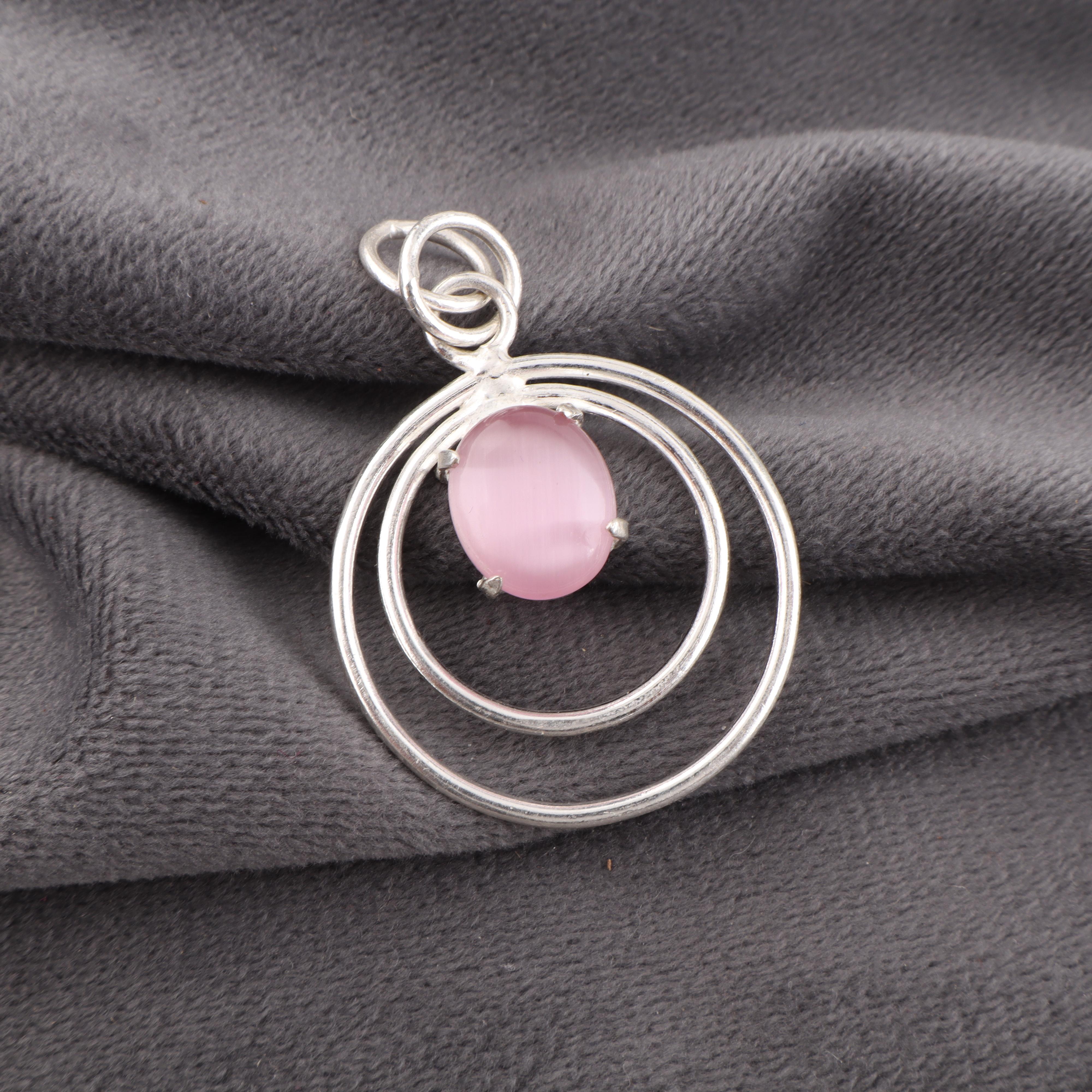 

Подвеска из розового кошачьего глаза, серебряная подвеска 925 пробы, подвеска ручной работы с драгоценными камнями на День памяти 1.65 inches розовый