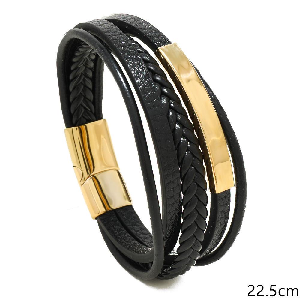 Плетеный кожаный браслет из нержавеющей стали, мужской браслет из титановой стали с магнитной пряжкой и кожаной веревкой