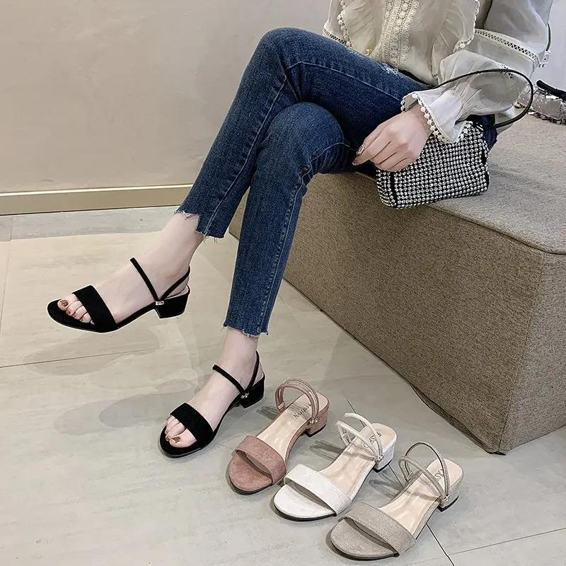 Fashion 2024 New Women Sandals Chunky Heels Slides Summer Sandal Elegant Shoes Women Slipper Big Size 35-42 Fashion Summer Sandal Women