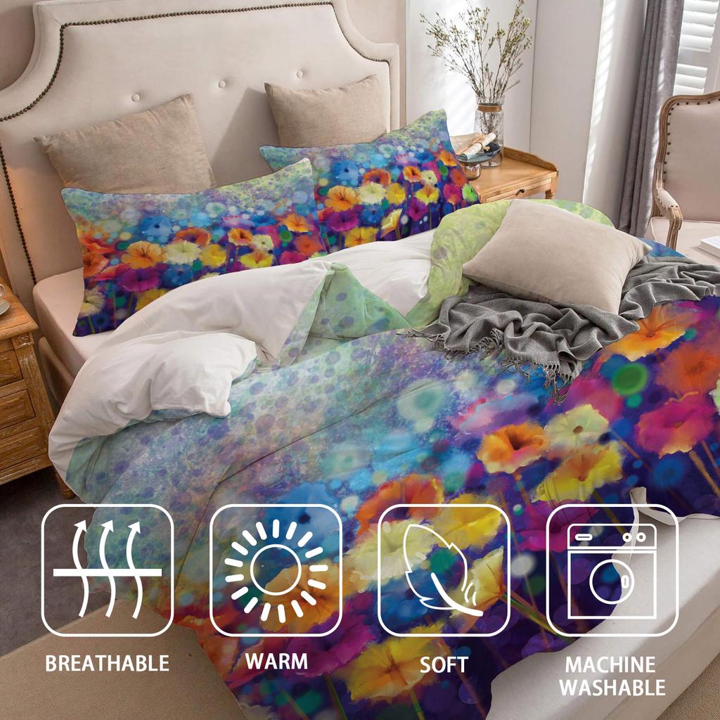 Watercolor floral pattern 3D printing down duvet cover soft and comfortable colorful bedding set artistic style duvet cover