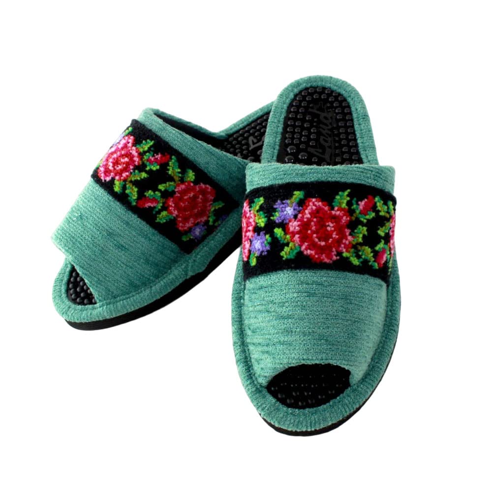 

Woven Health Made in Health Rose [Chenille Tape] Sandals, Japan, Black, Slippers, (Green) зелёный