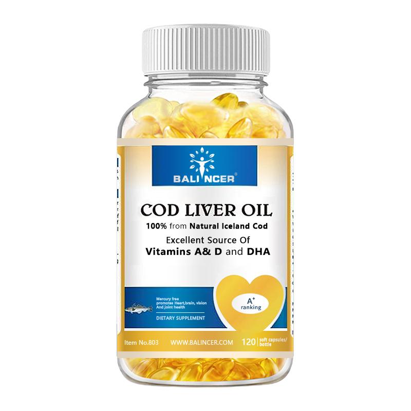 Cod Liver Oil Softgels, Premium Iceland Source with Vitamins A & D, Omega-3 DHA for Heart, Brain, Vision & Joint Health 120PCS