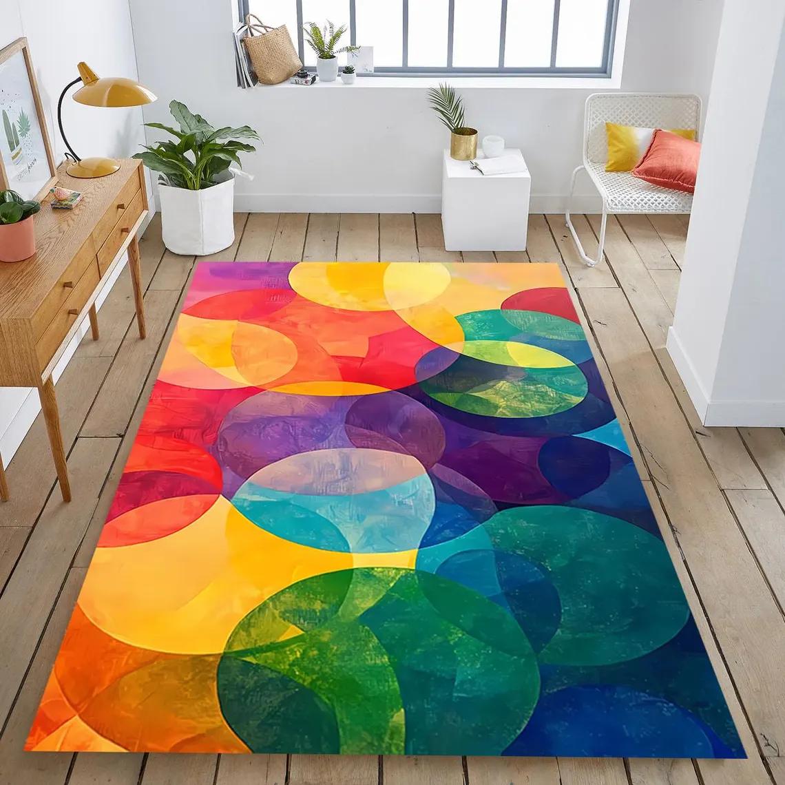 Разноцветный абстрактный ковер Современный моющийся полиэстеровый коврик для пола Декоративный ковер для спальни Входной коврик 40x60cm