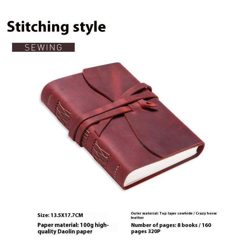 

Leather Ledger, Hand-stitched Notebook, Retro TN Traveler s Diary 8.5*11cm бордовый