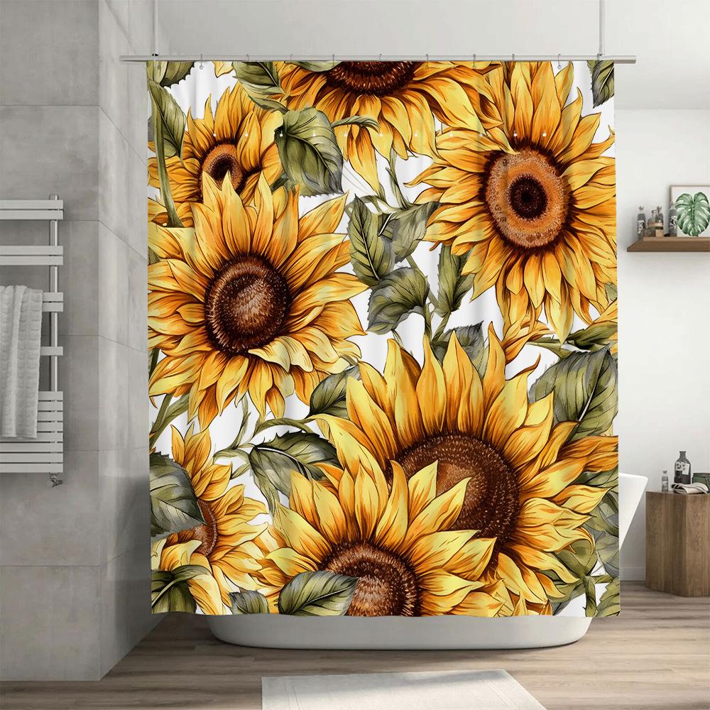 Sunflower Printed Waterproof Shower Curtain For Bathroom Decorations 3D Floral Waterfall Design Flower Pattern Bath Rug Covering