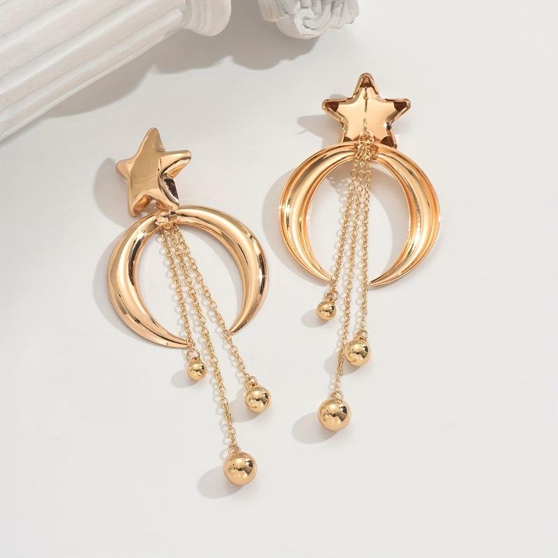 Elegant Women's Star and Moon Beaded Tassel Earrings1Fashionable, elegant, versatile design suitable for birthday gifts, weddings, banquets, everyday