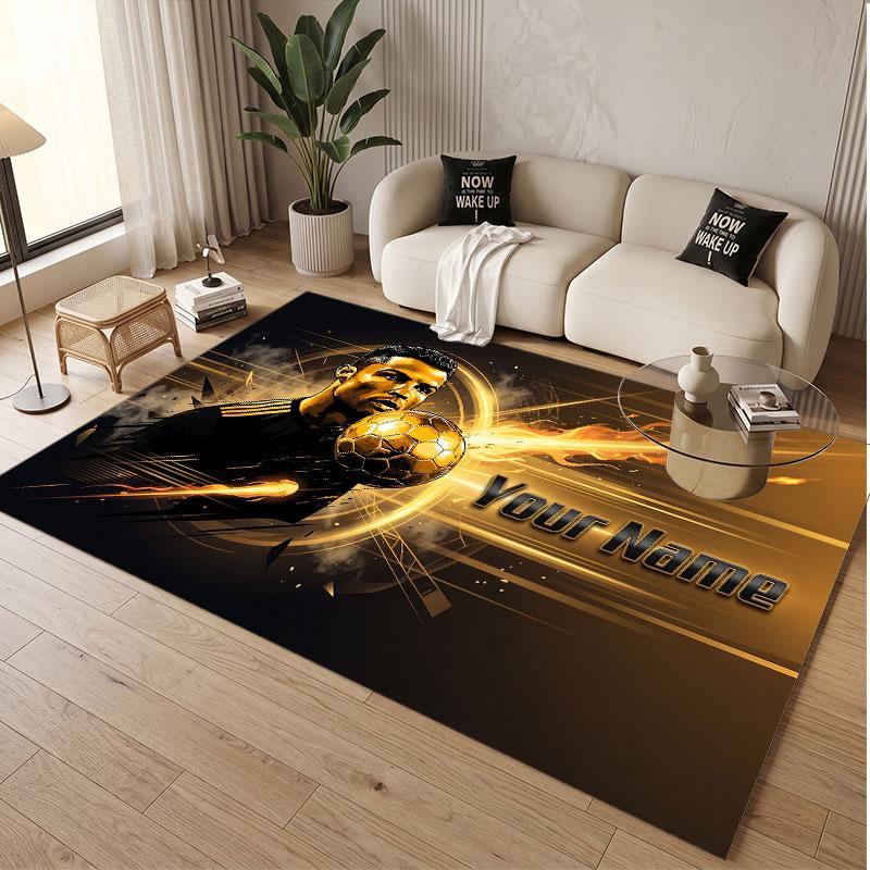 Custom Rug Cristiano Ronaldo Pattern Print Name Text Soft Non‑Slip Floor Carpet for Home Indoor Decoration