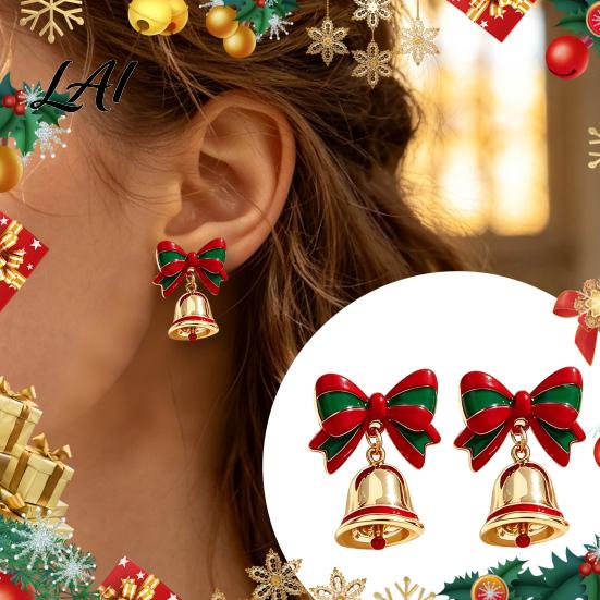 Seasonal Fashion Bell Stud Pair Jingle Jewelry 1 Dangle Drop Earrings for Women, Small