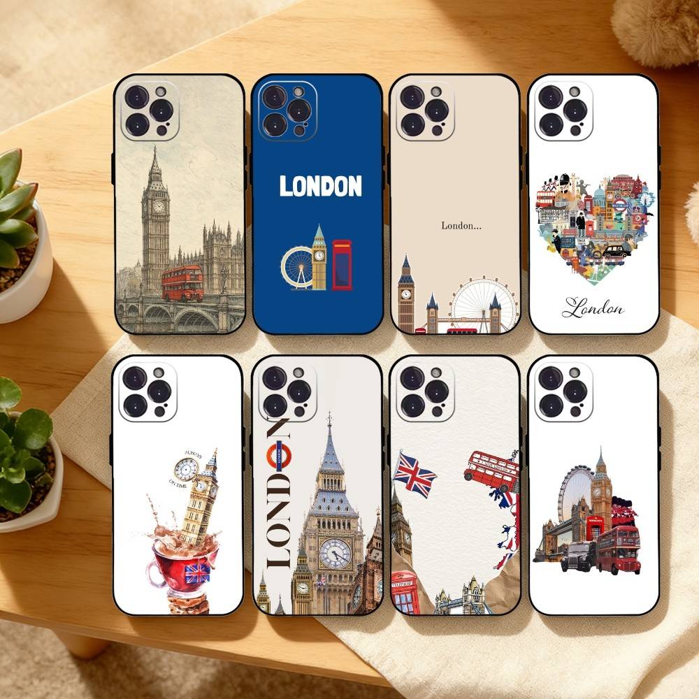 London Whispers Phone Case For iPhone17,16,15,14,13,12,Plus,Pro Max, 5G Others Soft Black Cover