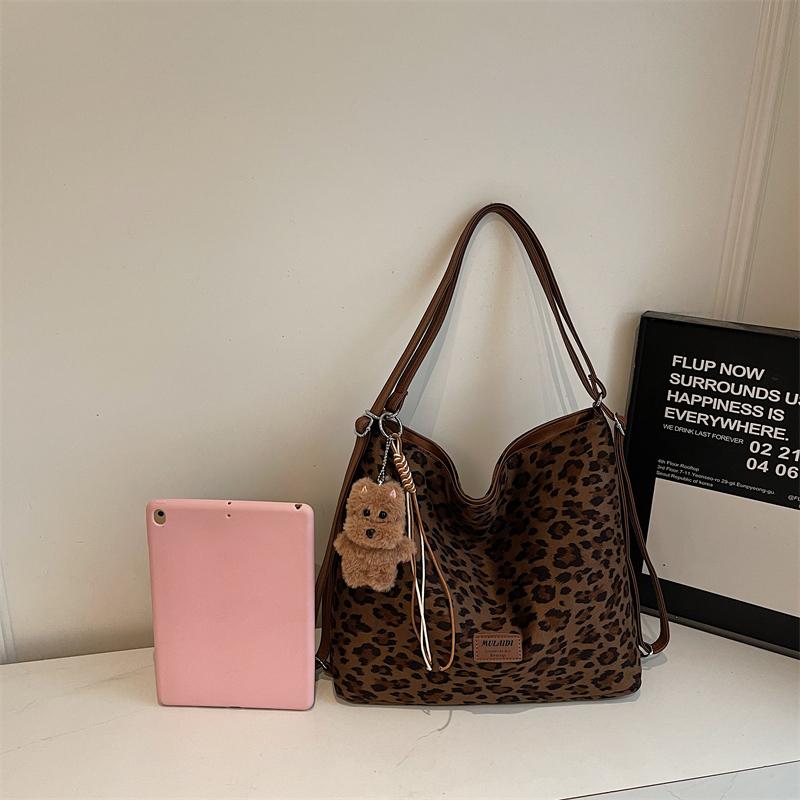 Leopard Print Tote Bag Women's Large Capacity Retro Shoulder Bag Multi-Functional Backpack