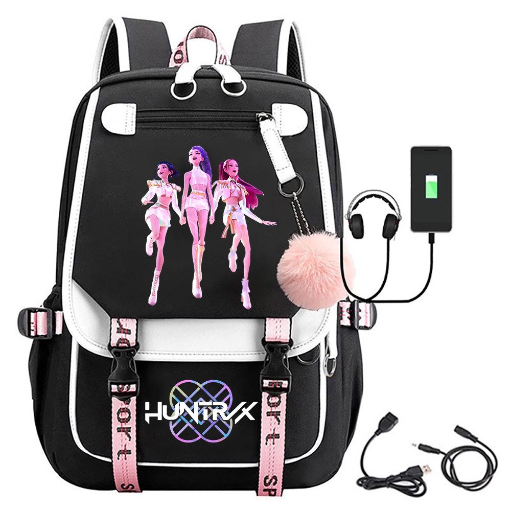 K-pop Demon Hunter Girl Group Backpack with Pompom - School and Campus Edition