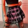 Gothic Retro Dark Lace Up High Waist Plaid Print Mini Skirts Women Vintage Harajuku High Waist Lace Ruffles Y2K Aesthetic Skirt