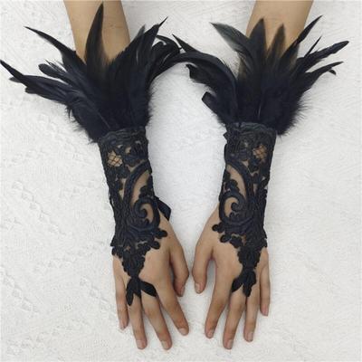 Gants longs en dentelle et plumes, 1 pièce, Sexy, élégant, gothique, manches en maille, ruban noué, gants faciles à porter, fournitures de fête d'halloween