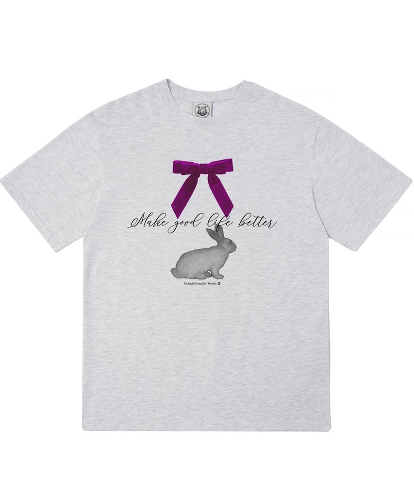 MATCHGLOBE Ribbon For Rabbit Oversized Tee (Light Grey)