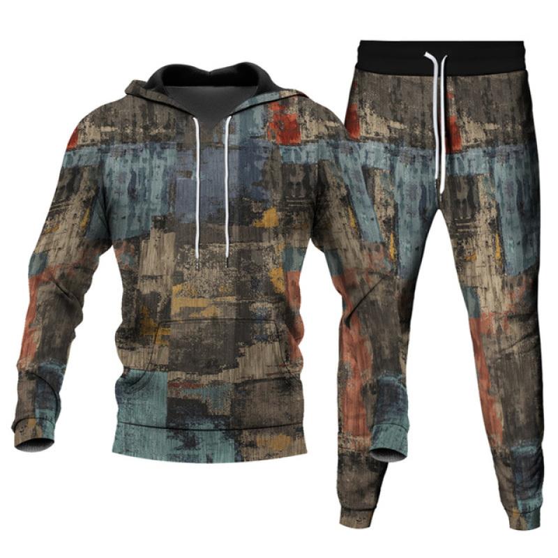 Pánské Jogging Kalhoty Mikina Patchwork Mikiny s 3D potiskem Kalhoty 2dílná sada Streetwear Běžné Teplákové Pánské Oversized S-6XL