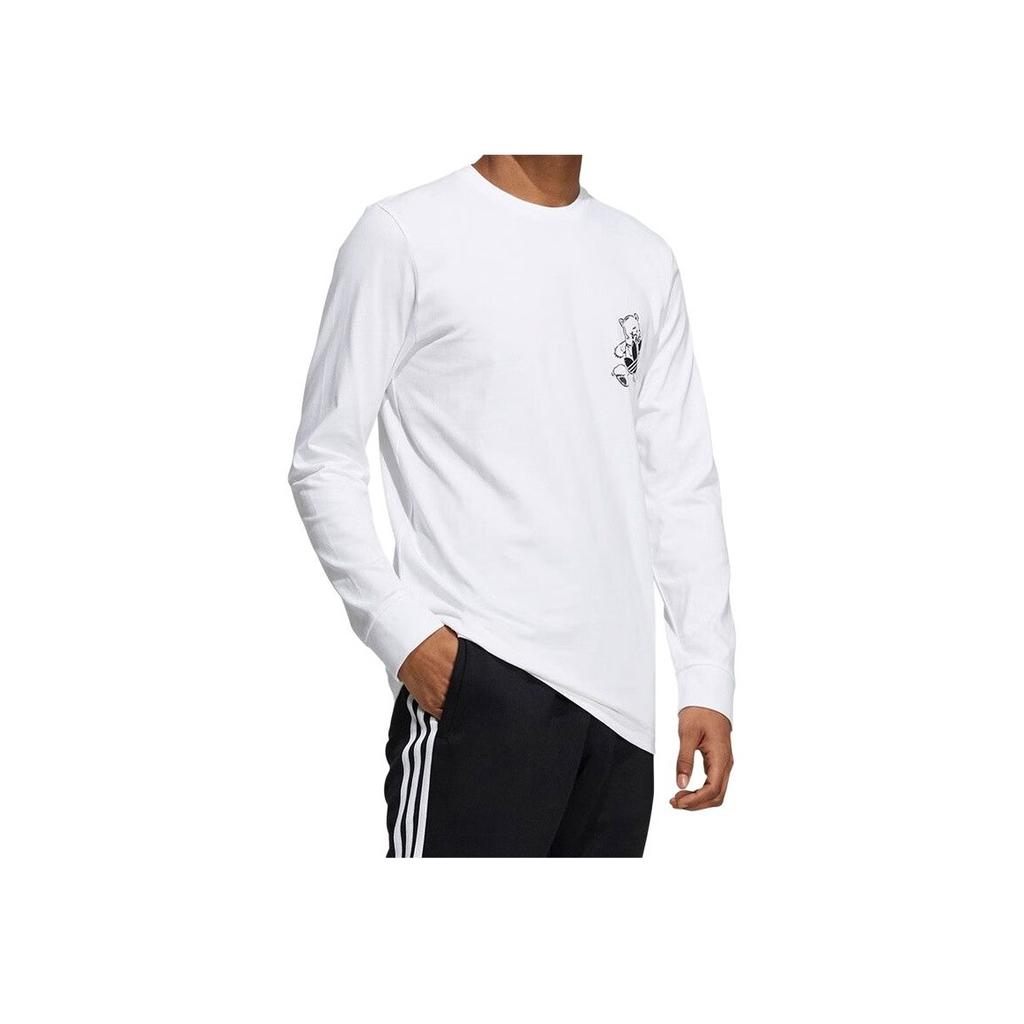 Adidas Originals Cartoon Bear Graphic Print Crew Neck Long Sleeve T-Shirt Men Tops White HL4099