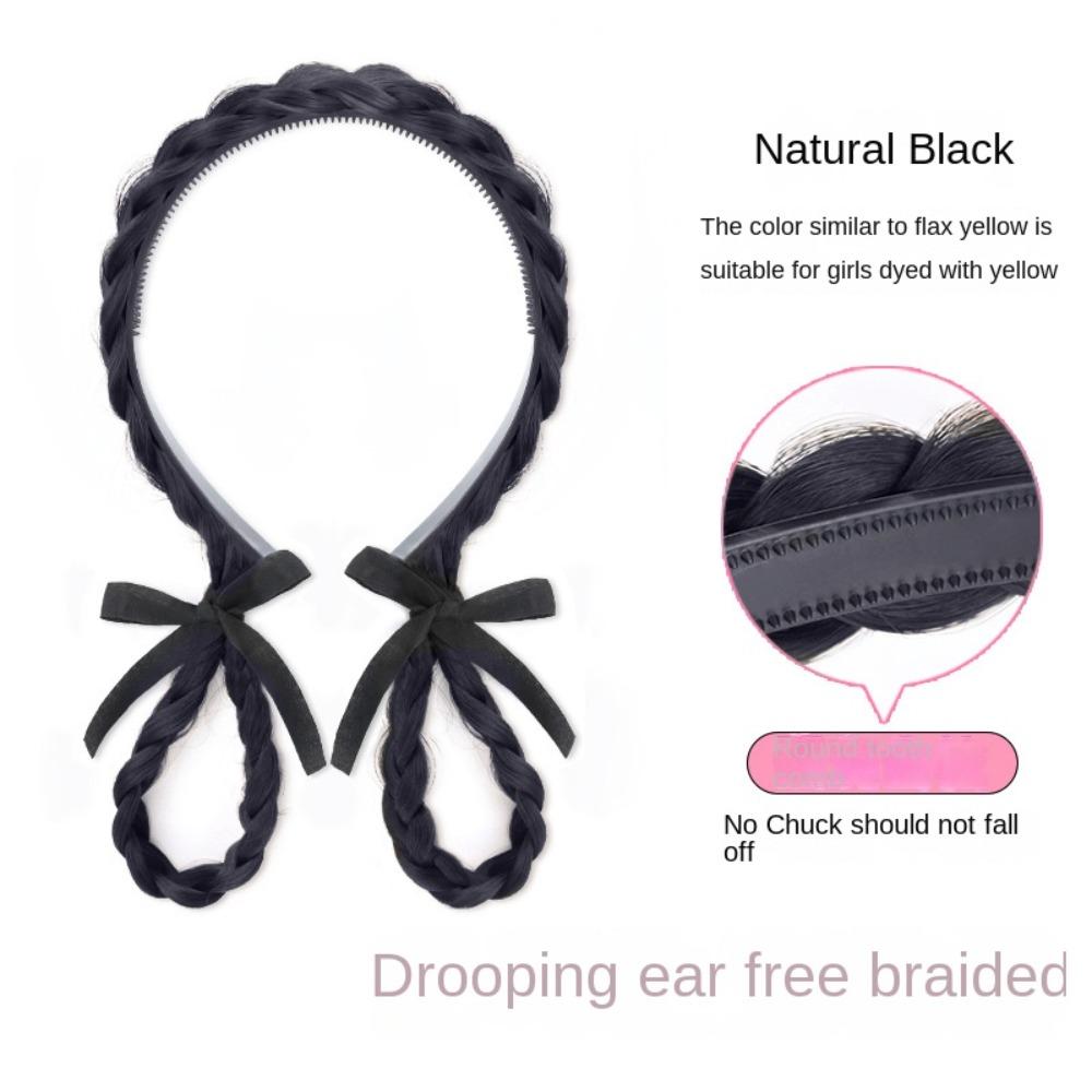 Headdress Bow Braided Headband Cute Lop-Eared Rabbit Bun Twist Braid Wig Bun Daily