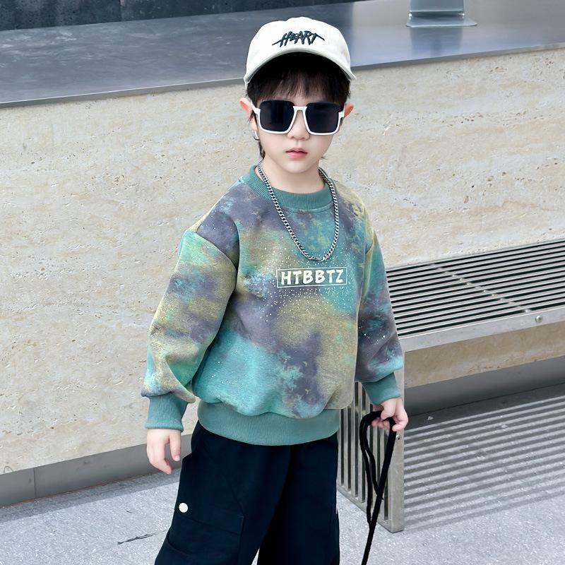 Boys Tie Dye Sweatshirt Long Sleeve Soft Casual Top For Spring Autumn Fashionable Kids Pullover