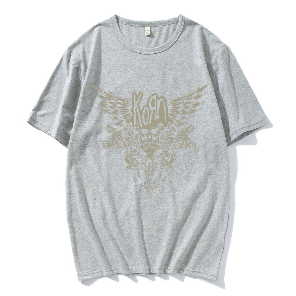Korn Skull Wings Girls Juniors Black T Shirt Metal Gothic Rock Band T Shirts Unisex Women Vintage Oversized Tshirt Tops Streetwear