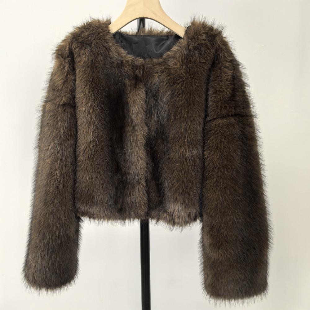 

Environmentally Friendly Fur Imitation Fur Coat Autumn and Winter Round Neck Minimalist Fur Coat L