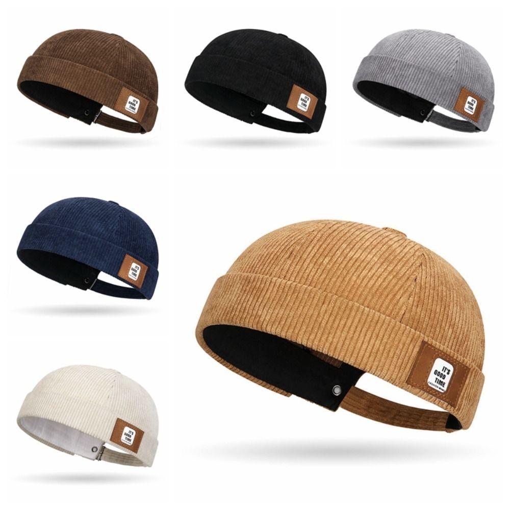 Round Vintage Docker Cap Solid Color Hip Hop Hat Multipurpose Corduroy Brimless Hat  Streetwear