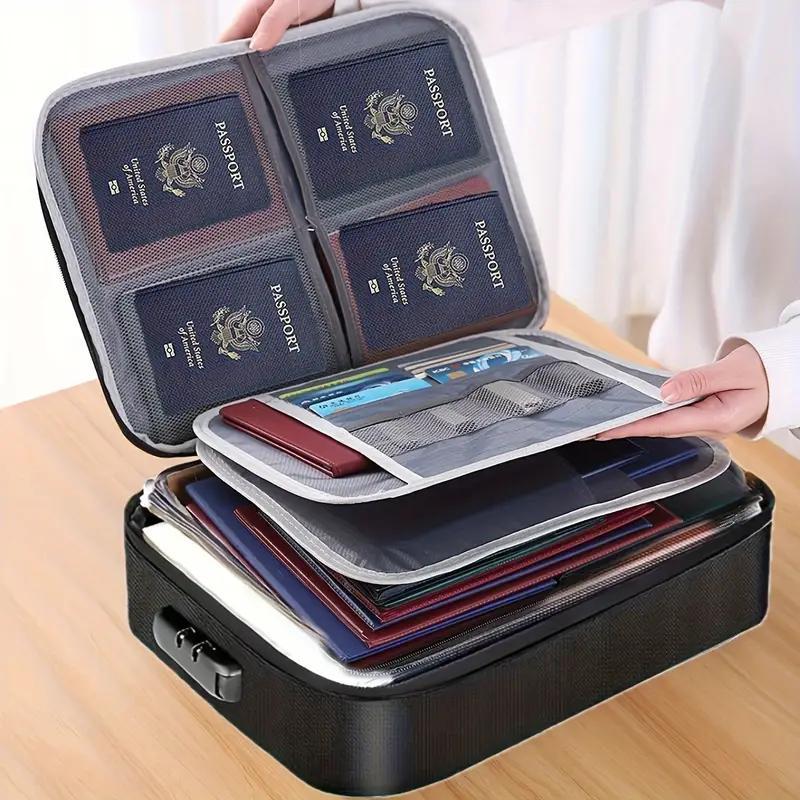 1pc Document Organizer with Lock Upgraded Heat Insulated Fireproof Waterproof 3 Layers File Organizer Portable Safe Storage for Important Documents
