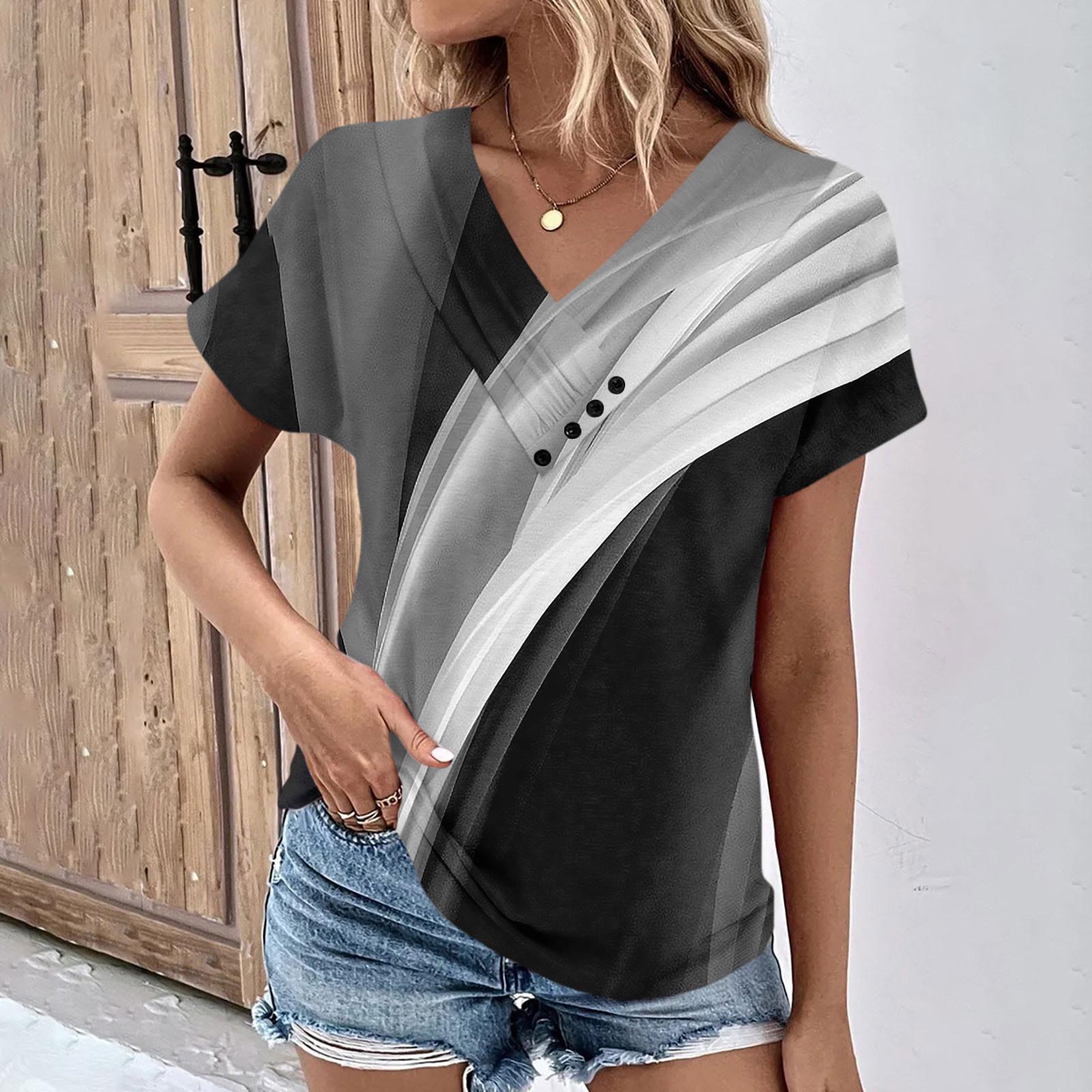 

Летние женские топы с узором для женщин, удобные женские топы с короткими рукавами и v-образным вырезом, футболки большого размера XL белый