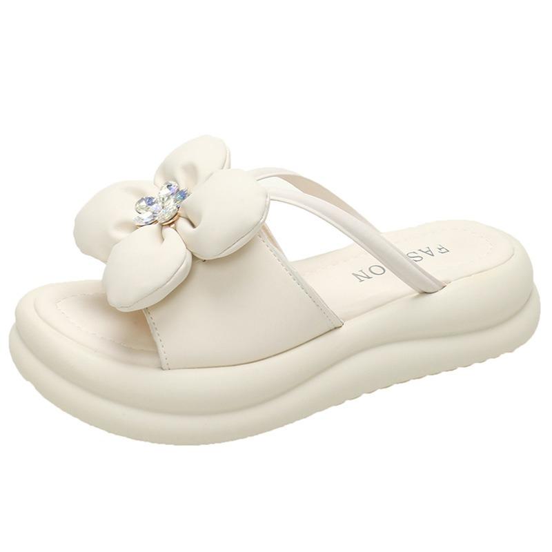 Summer New Drag Spring Thick-bottomed French Bow Fashionable Non-slip One-word Drag Women's Summer Outer Slippers