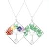 Handmade Wire Wrapped Square Tree of Life Necklace with Natural Irregular Crushed Stone Crystals (N10)