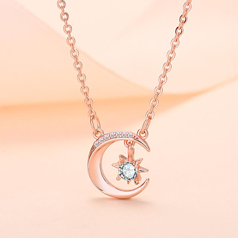 Korejská verze závěsného světla Přívěsek Jednorožec Hvězda a Měsíc Strážný Luxusní Hvězda a Měsíc Niche Designový Smysl Legenda Hvězda a Měsíc Řetízek na klíční kost