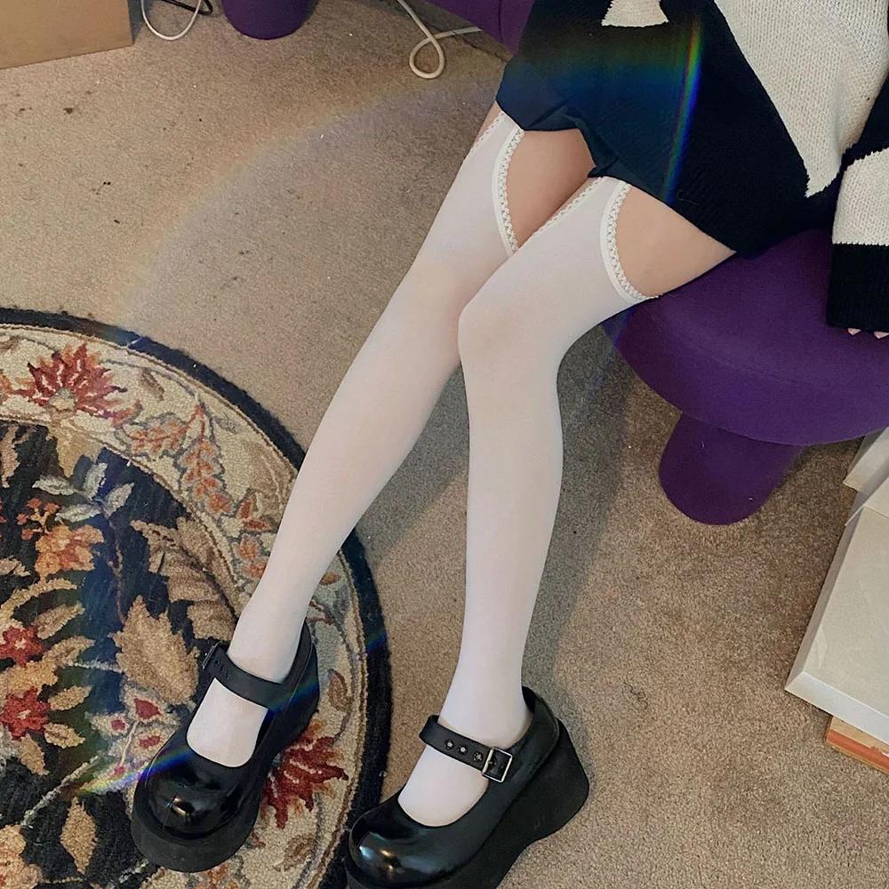 Sexy Stockings Belt Suspender Velvet Tights Hollow Thigh High Stockings Digging Holes Knee Socks Women Tights