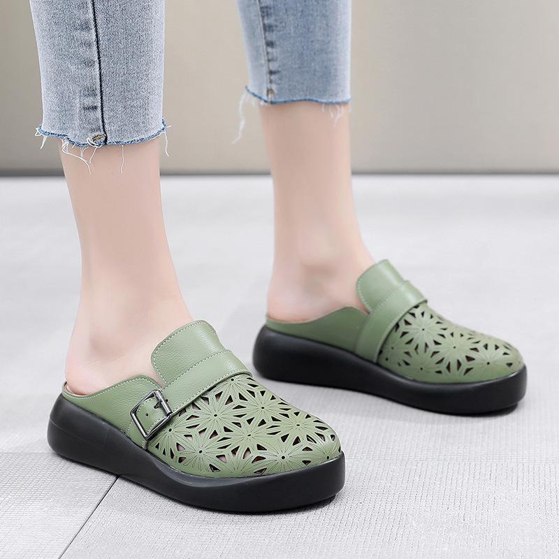 Fashion GKTINOO Roman Summer Mule Shoes Women Genuine Cow Leather Soft Sole Buckle Strap Female Sandal Slippers Handmade