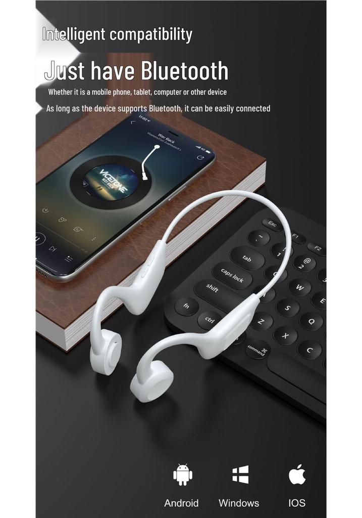 Top-Selling Bone Conduction Sports Bluetooth Earphones with Ear-Hook, Air Conduction, Deep Bass, Digital Display, and MP3 Memory Card Slot