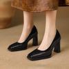 Fashion French Retro Style Square Toe Shallow Mouth Block Heel Women's High Heels Fashion Spring and Autumn Women's Single Shoes
