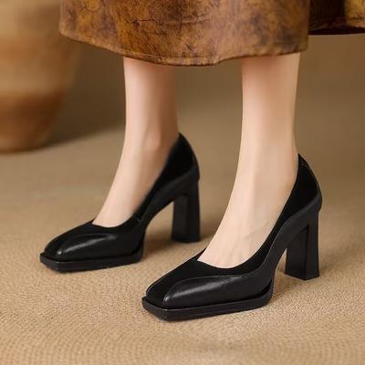 2025 New Style Square Toe Women Pumps Vintage Office Lady Thick High Heels Spring Autumn Party Prom Shoes
