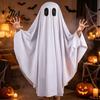 Abbigliamento Festa Fantasma Costume di Halloween per Bambini Adulti, Vestito Fancy Dress Cosplay, Tuta Facile da Indossare Mantello Bianco Spettrale con Occhi Neri