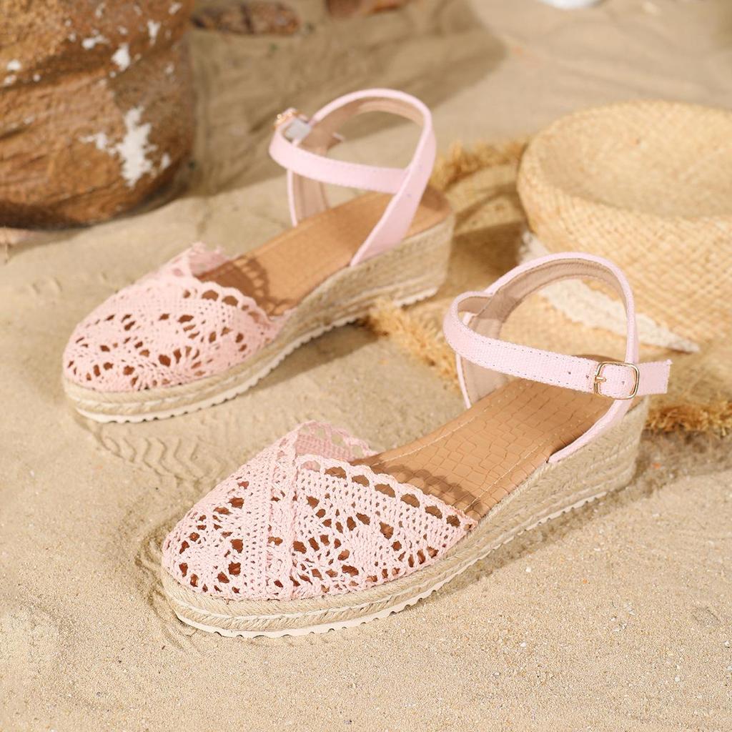Women's Breathable Wedge Espadrille Buckle Sandals - Fashionable Plus Size Thick Sole Sandals