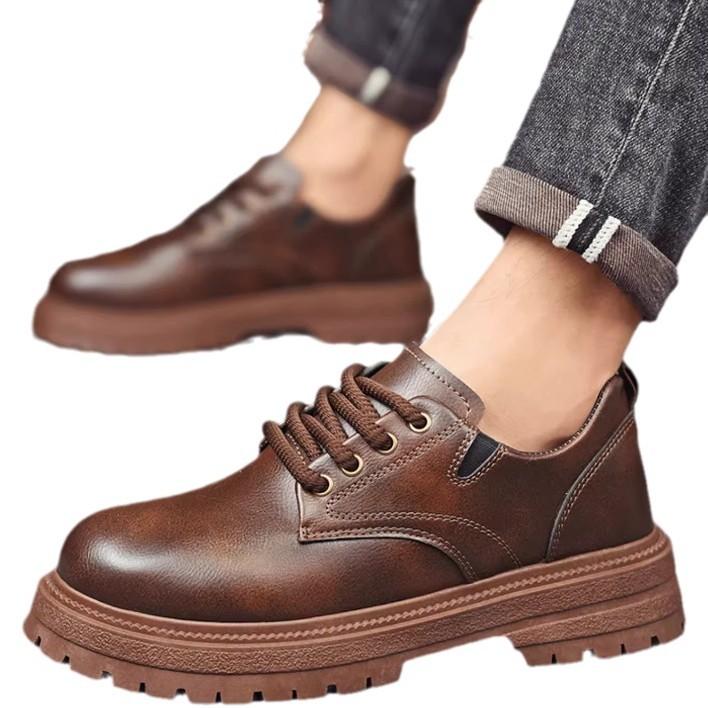 Suit men's shoes autumn 2024 new black British style low-top big head shoes men's business dress casual leather shoes