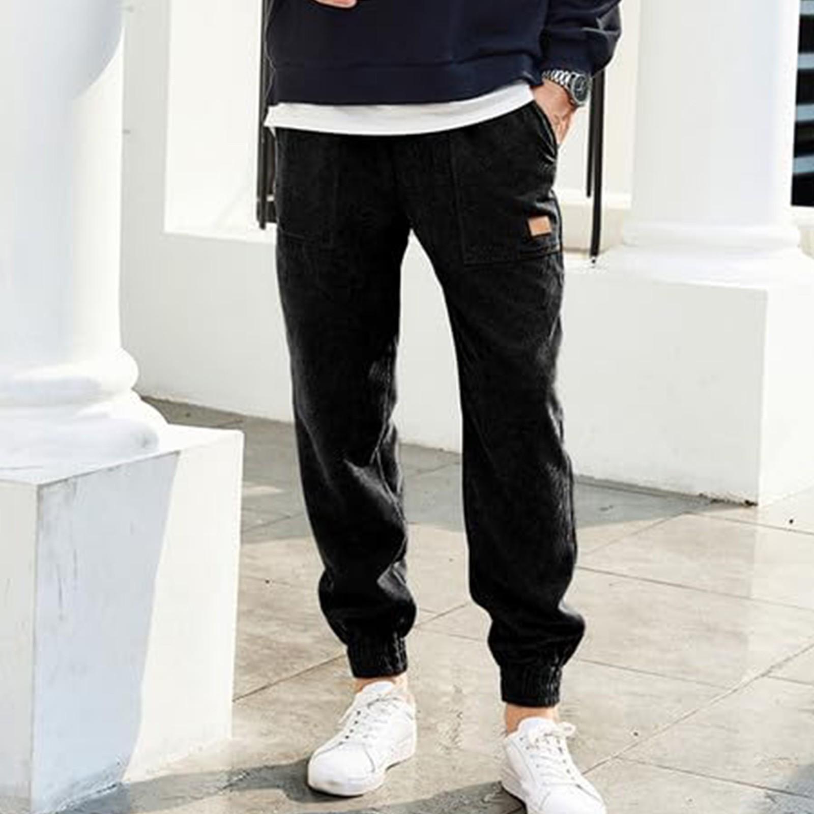 

Мужские вельветовые спортивные брюки, повседневные рабочие брюки с завязками XL чёрный