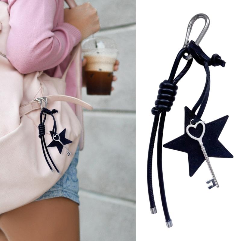 Trendy PU Leather Star Pendant Keychain Stylish Braided Rope Key Holder Handmade Colorful Keyring for Fashion Lovers