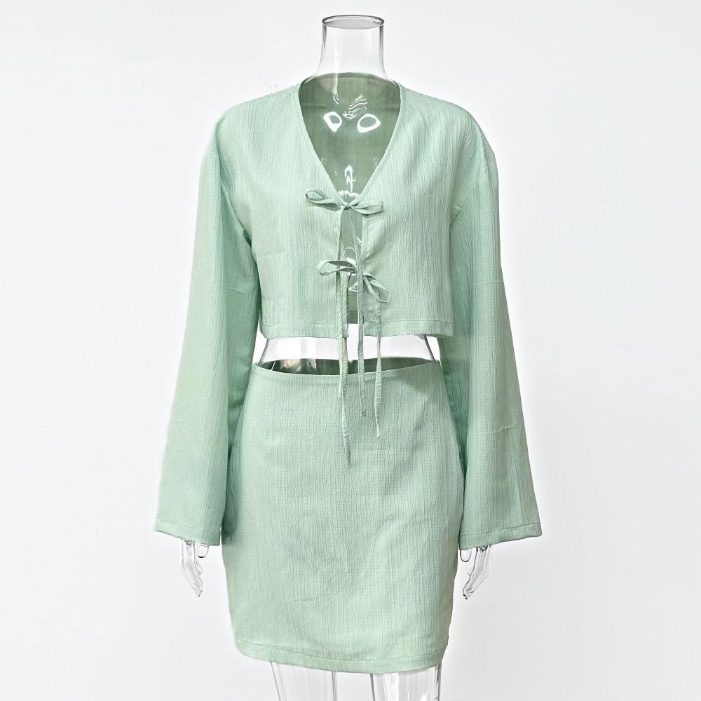 New European and American Spring and Summer Vacation Casual Style Suit, Lace-up Top, Shorts, Skirt, Two-piece Set for Women